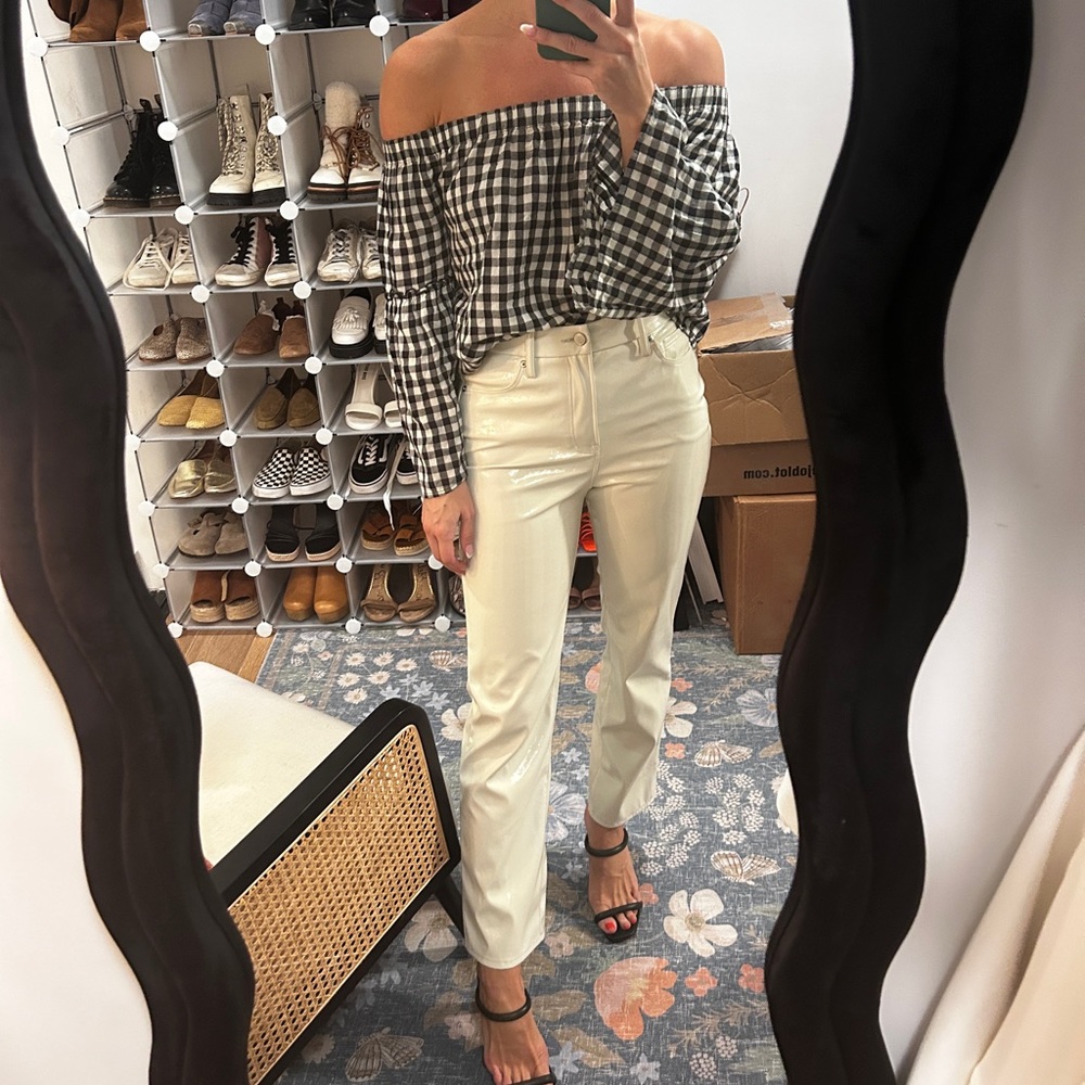 Who What Wear B&W Gingham Off-the-shoulder top